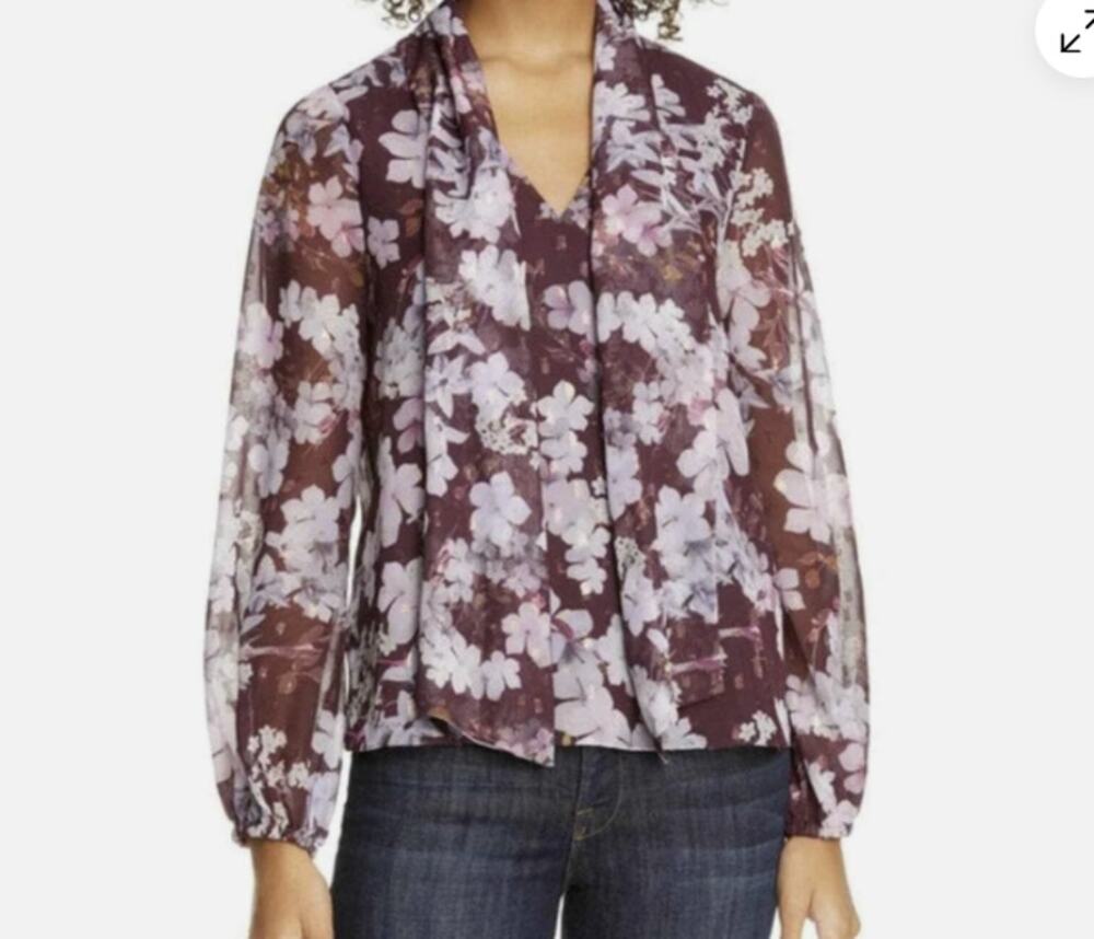 Ted Baker Cyllie Elderflower Tie Neck Blouse Floral  Metallic Size M (10) Ted 4